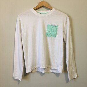 White Jersey Cotton Top | Mint Green Contrast Pocket Small
